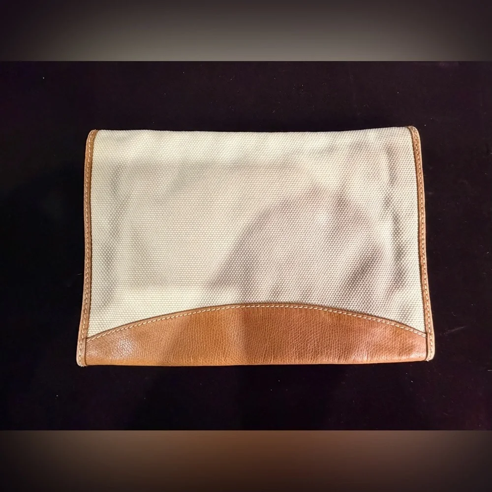 Vintage GBD Leather and Canvas Clutch Bag with Monogram Button